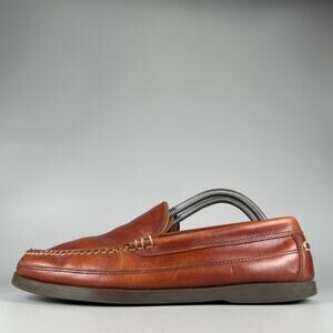 LL Bean Casco Bay Men's 9 D Brown Leather Slip on Venetian Loafers Boat Shoe GUC